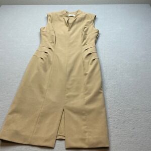 Calvin Klein Sheath Dress Side Pleat‎ Tan Sleeveless Professional Workwear 6